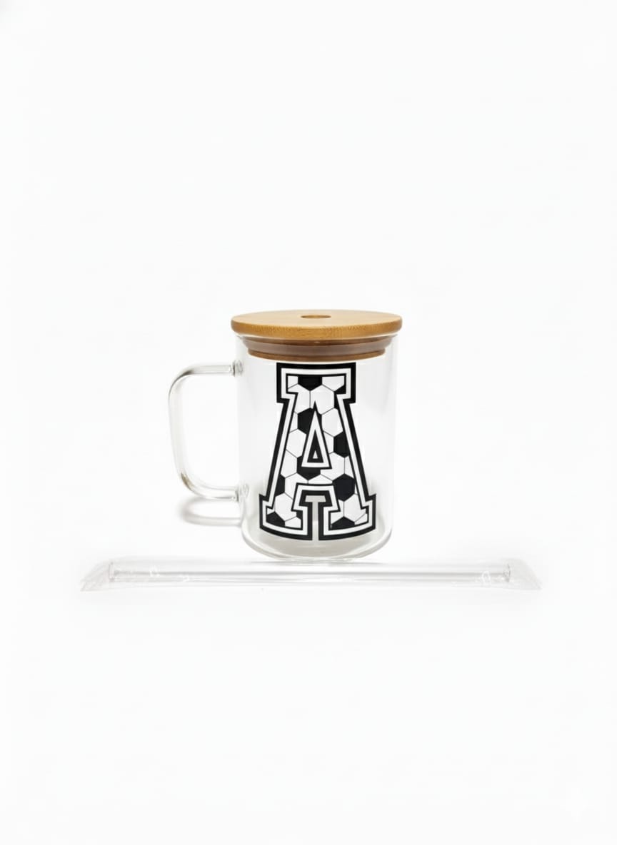 The Modern Glass Tumbler Design with Alphabet Soccer AND Rose