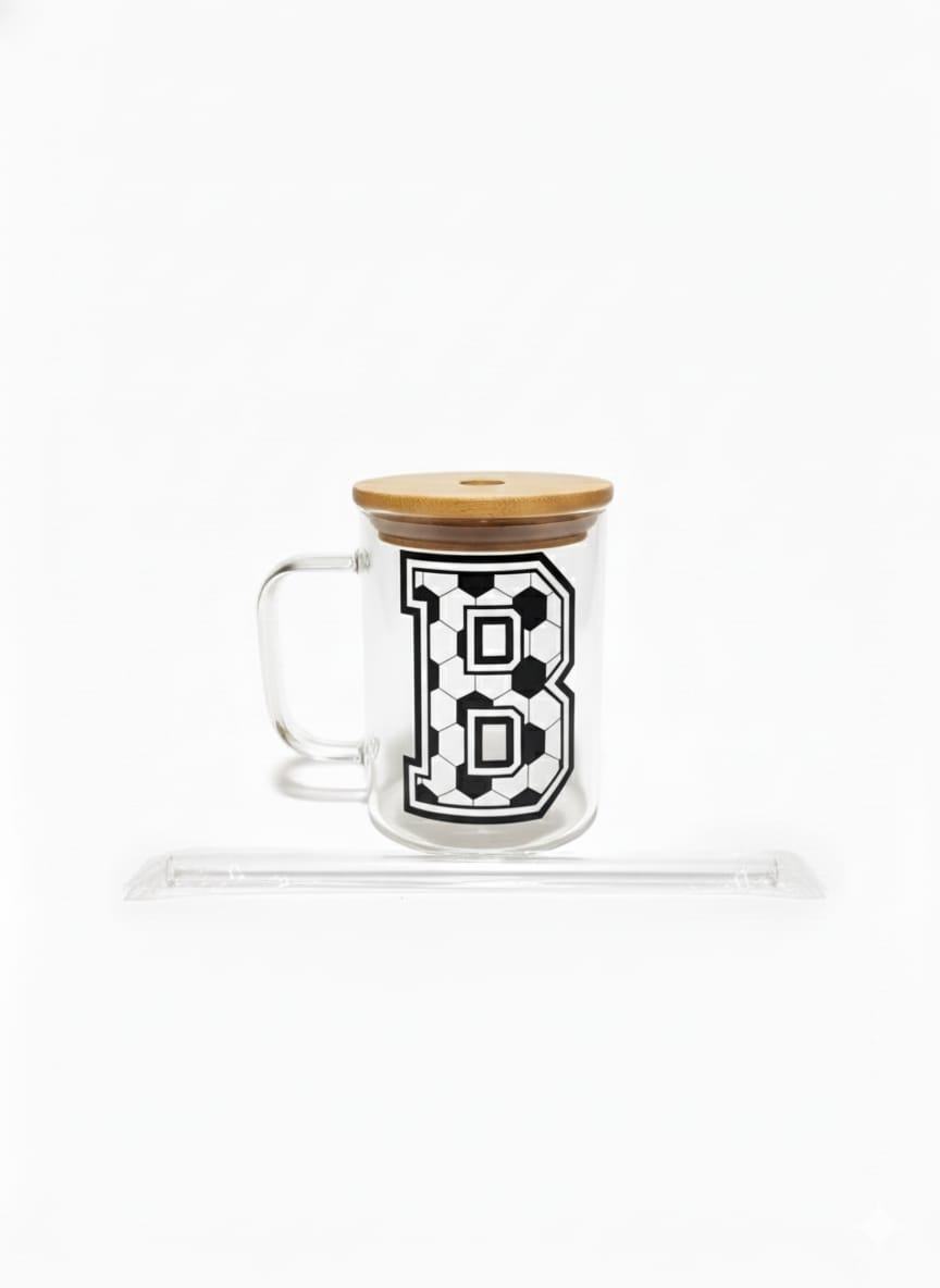 The Modern Glass Tumbler Design with Alphabet Soccer AND Rose