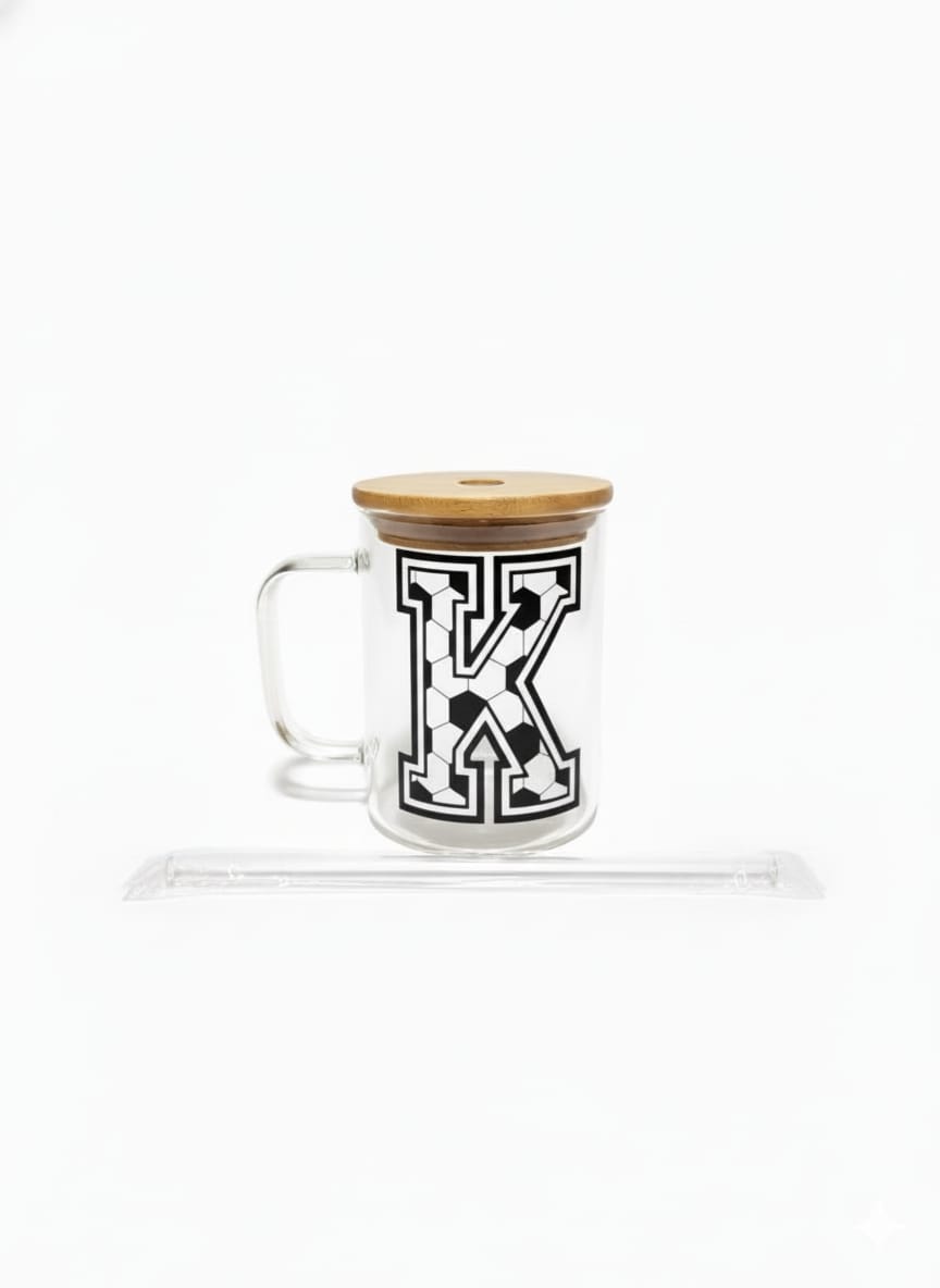 The Modern Glass Tumbler Design with Alphabet Soccer AND Rose