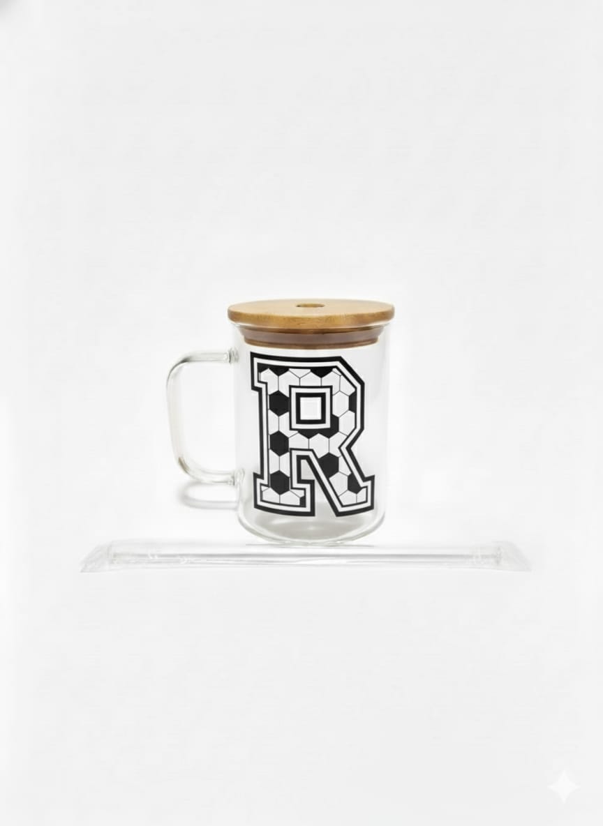 The Modern Glass Tumbler Design with Alphabet Soccer AND Rose