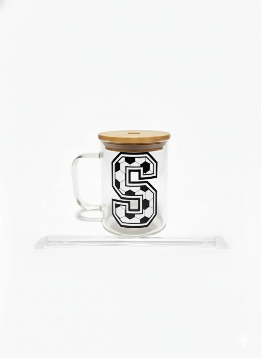 The Modern Glass Tumbler Design with Alphabet Soccer AND Rose