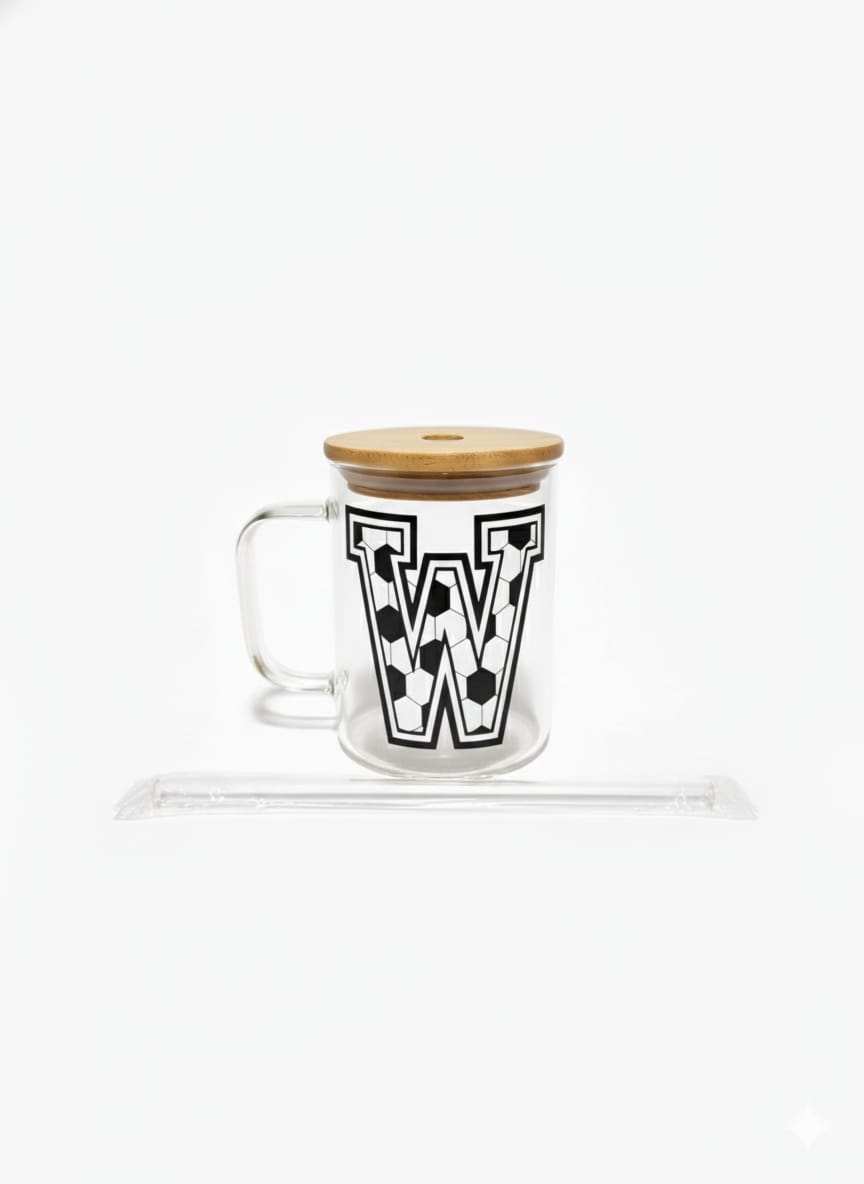 The Modern Glass Tumbler Design with Alphabet Soccer AND Rose