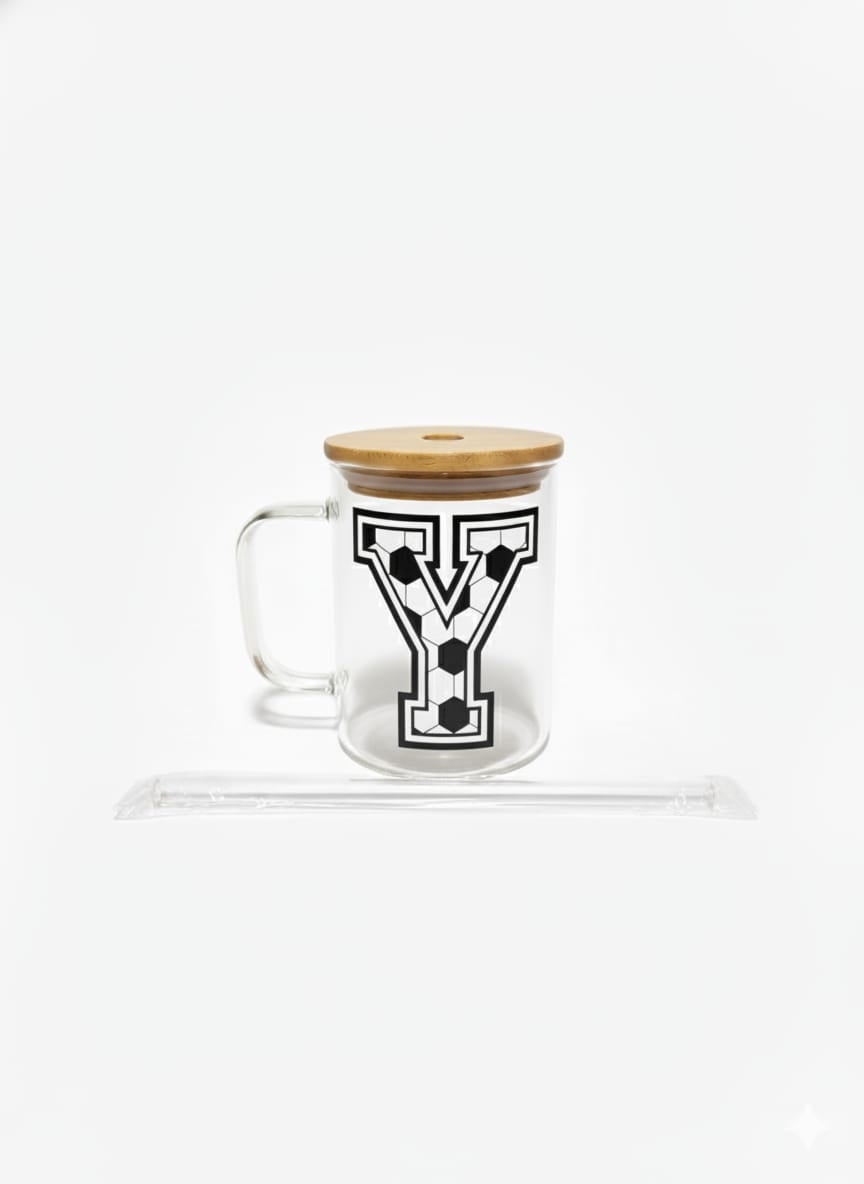 The Modern Glass Tumbler Design with Alphabet Soccer AND Rose