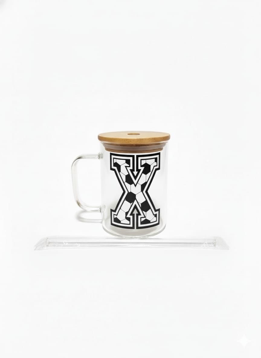The Modern Glass Tumbler Design with Alphabet Soccer AND Rose