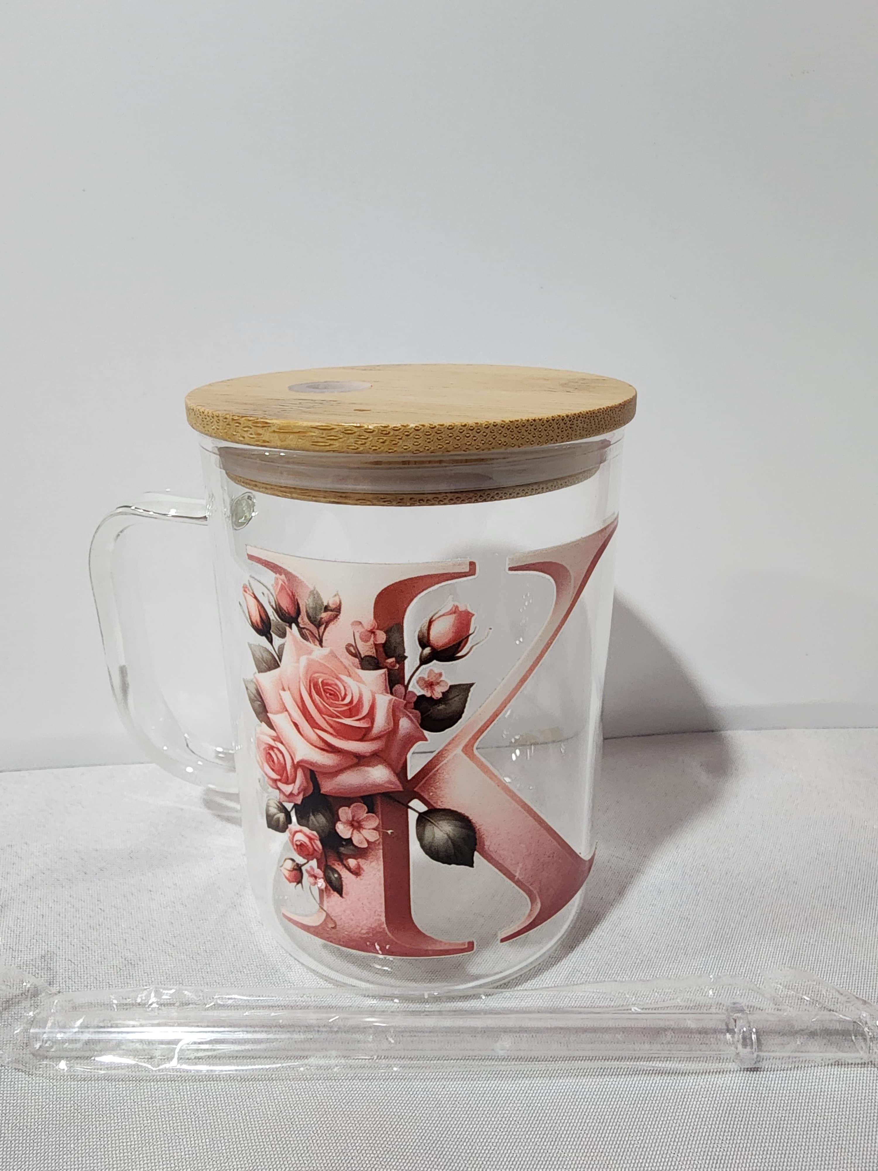The Modern Glass Tumbler Design with Alphabet Soccer AND Rose
