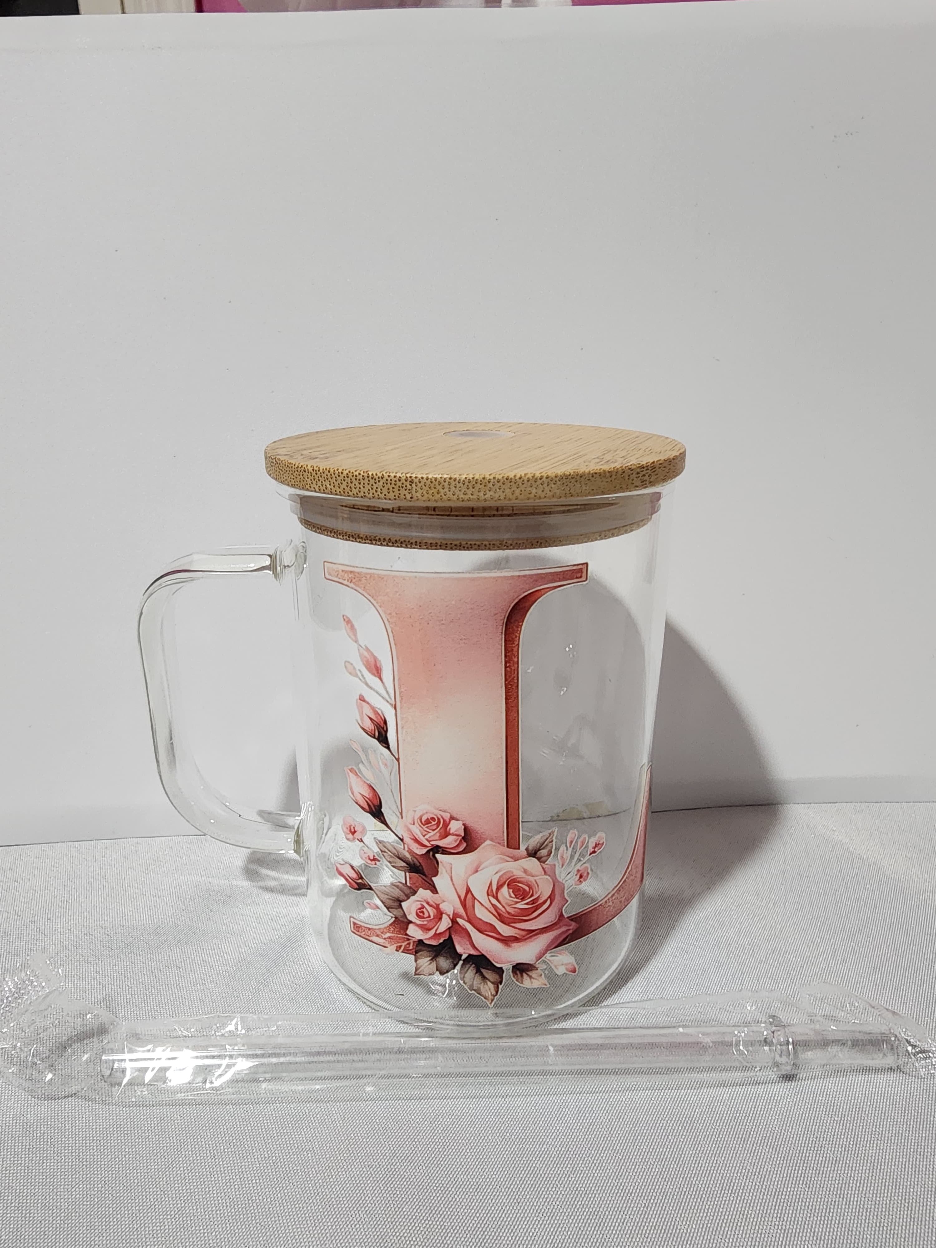 The Modern Glass Tumbler Design with Alphabet Soccer AND Rose