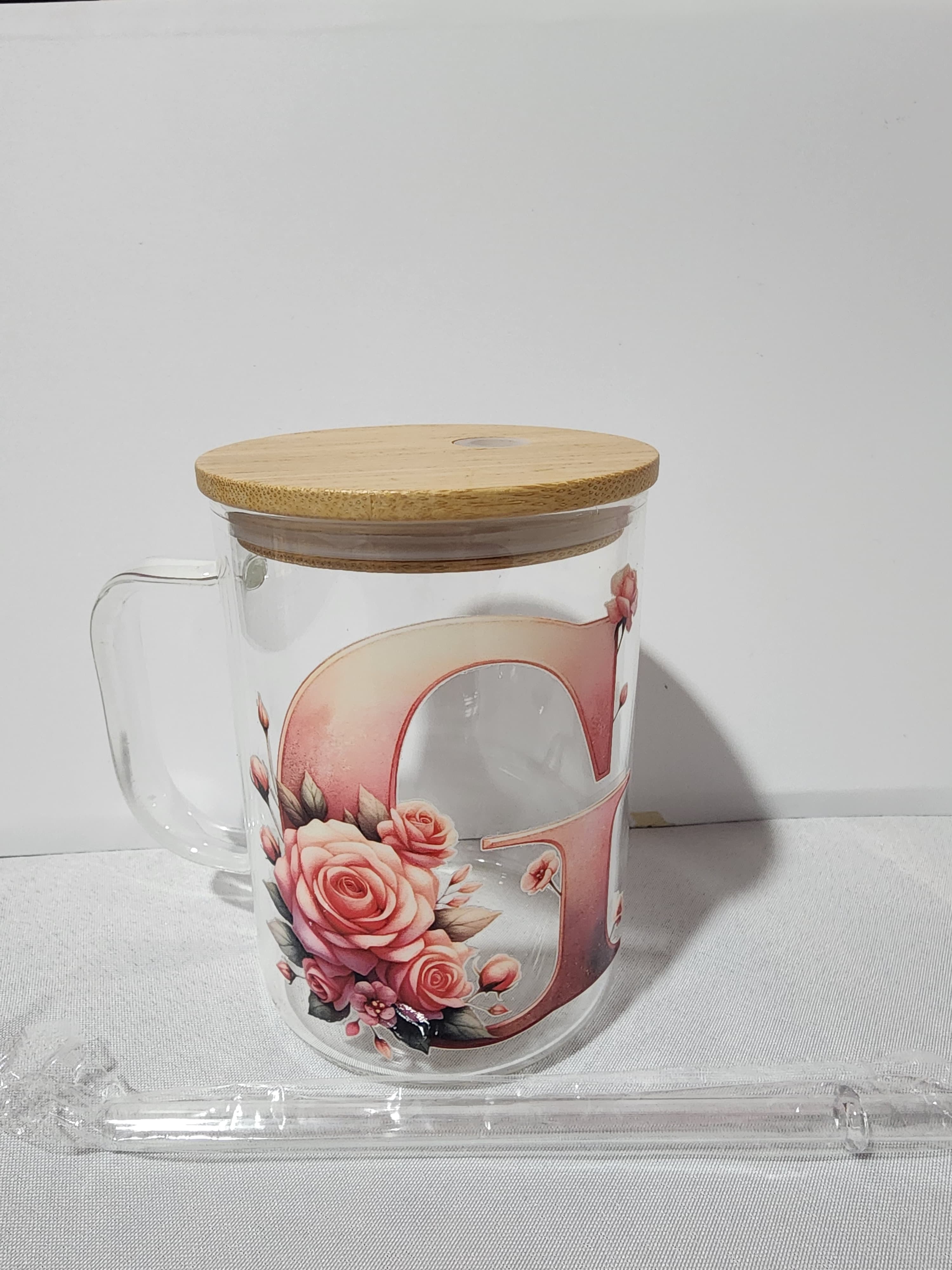 The Modern Glass Tumbler Design with Alphabet Soccer AND Rose