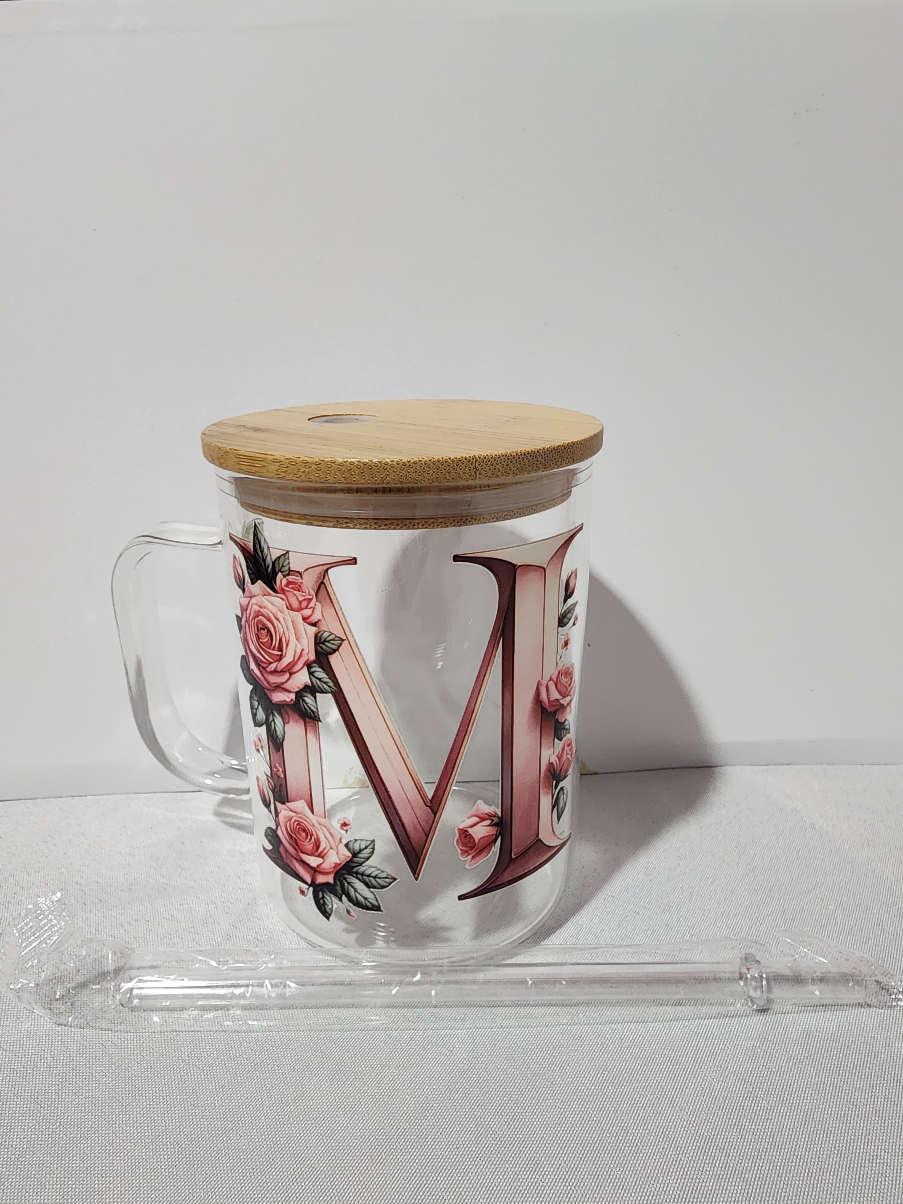 The Modern Glass Tumbler Design with Alphabet Soccer AND Rose