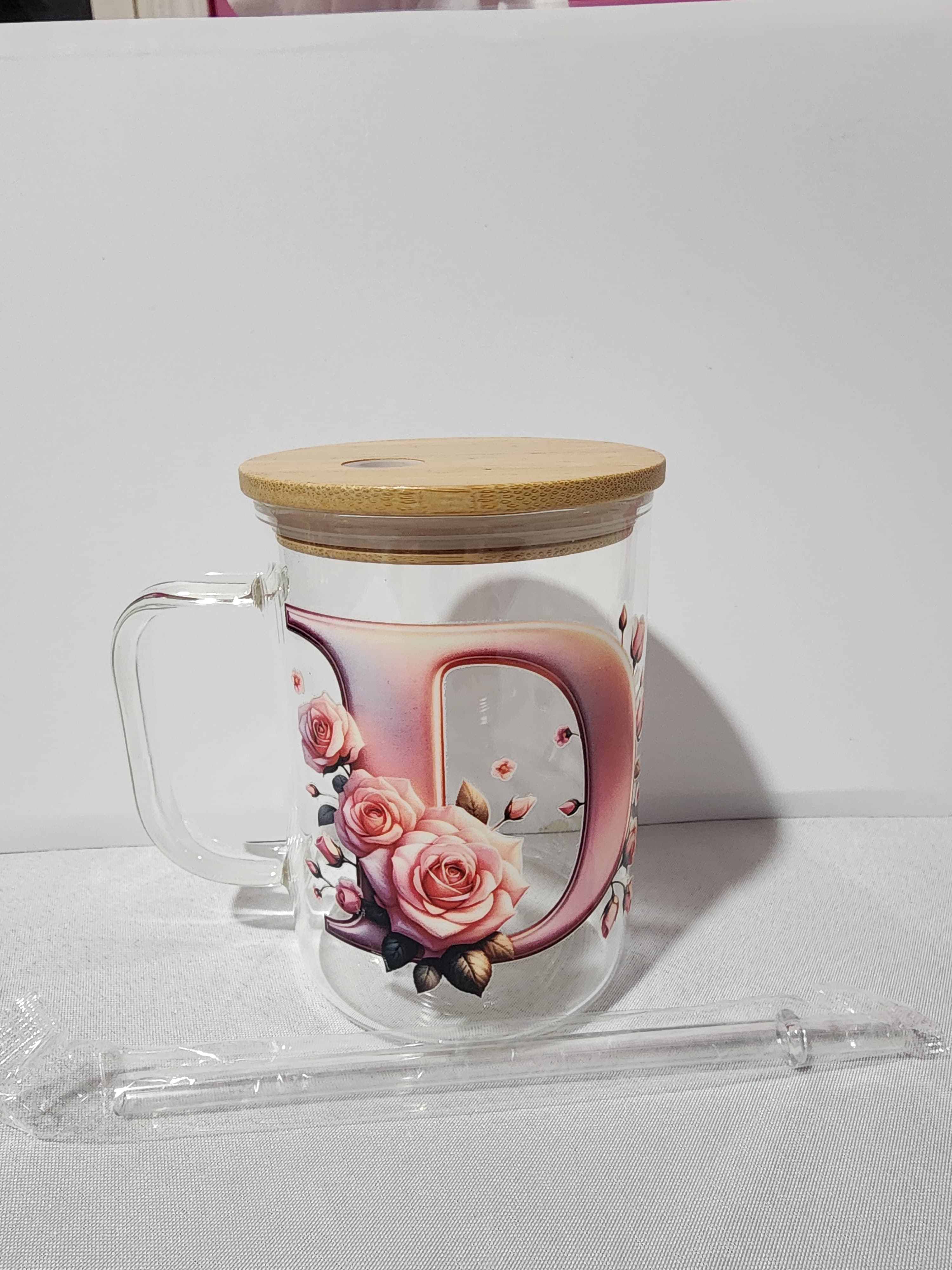 The Modern Glass Tumbler Design with Alphabet Soccer AND Rose