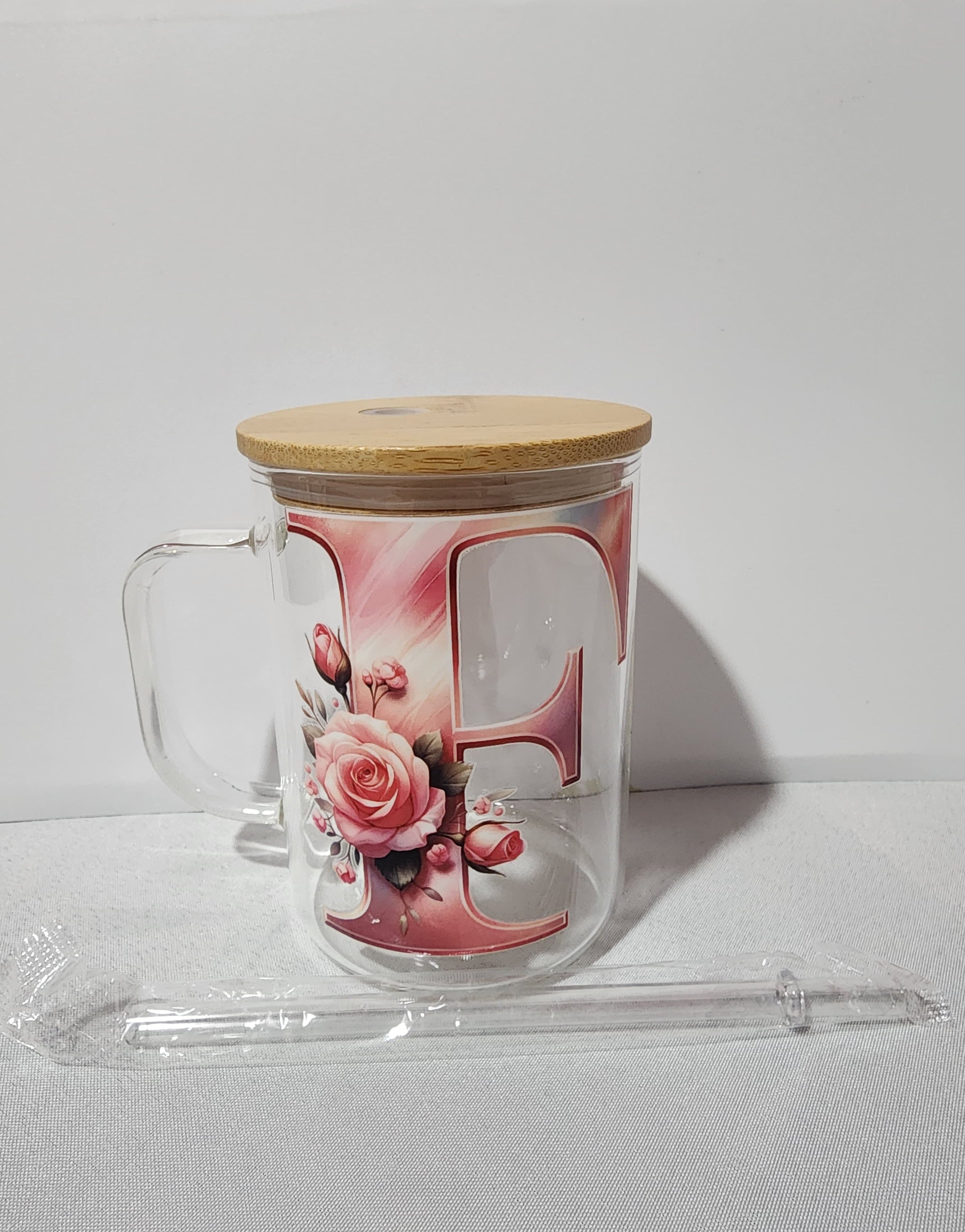 The Modern Glass Tumbler Design with Alphabet Soccer AND Rose