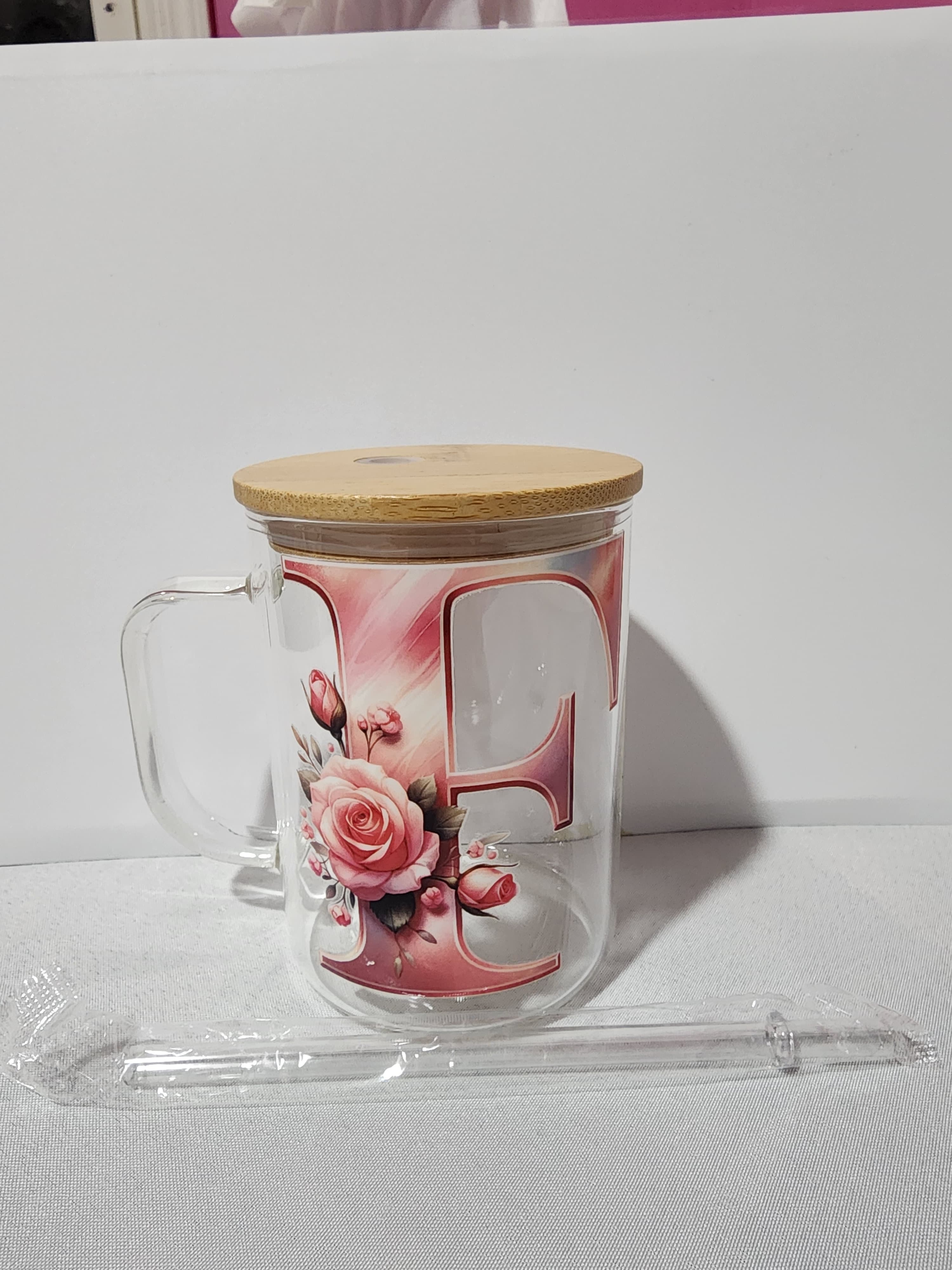 The Modern Glass Tumbler Design with Alphabet Soccer AND Rose