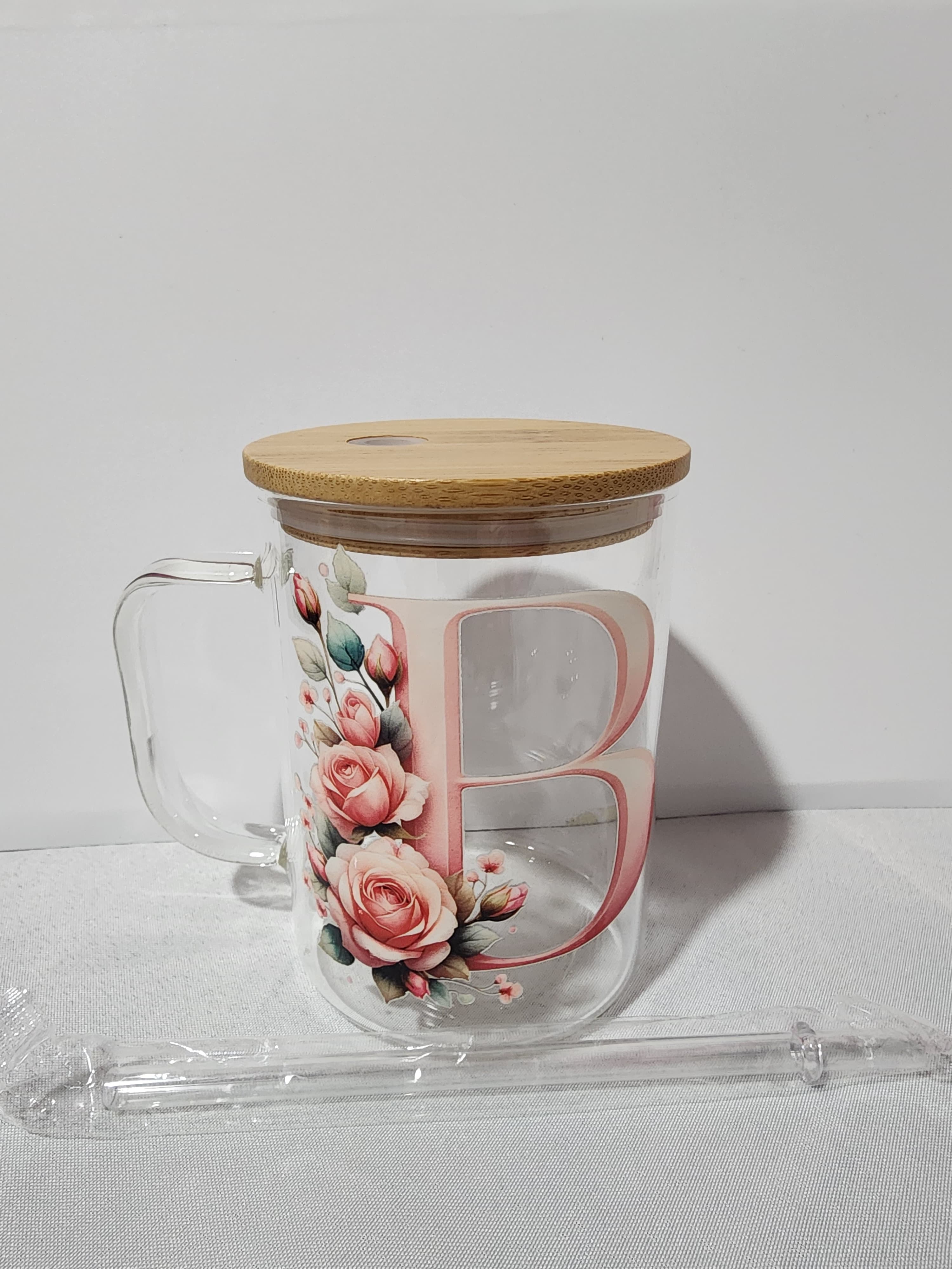 The Modern Glass Tumbler Design with Alphabet Soccer AND Rose