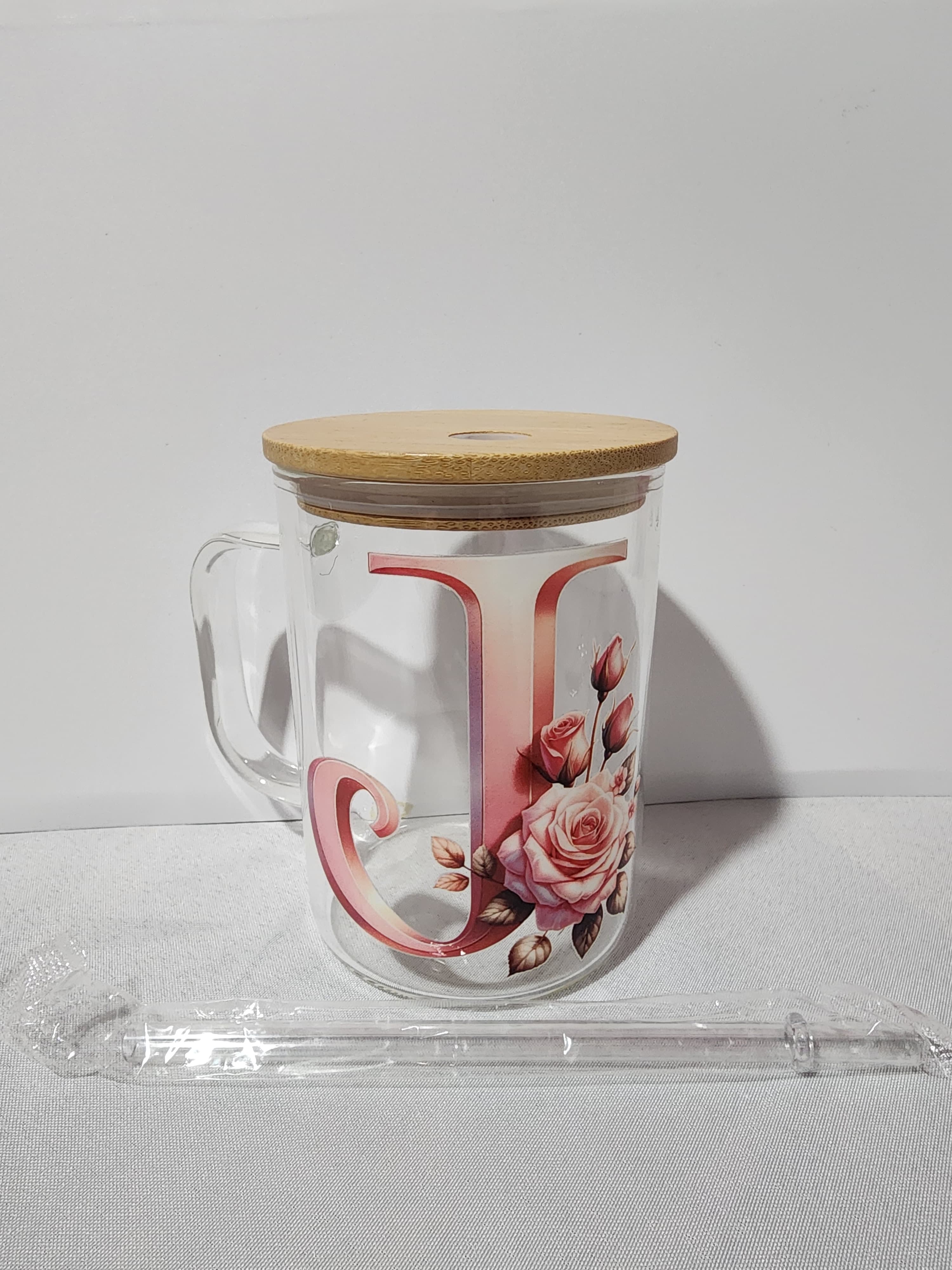 The Modern Glass Tumbler Design with Alphabet Soccer AND Rose