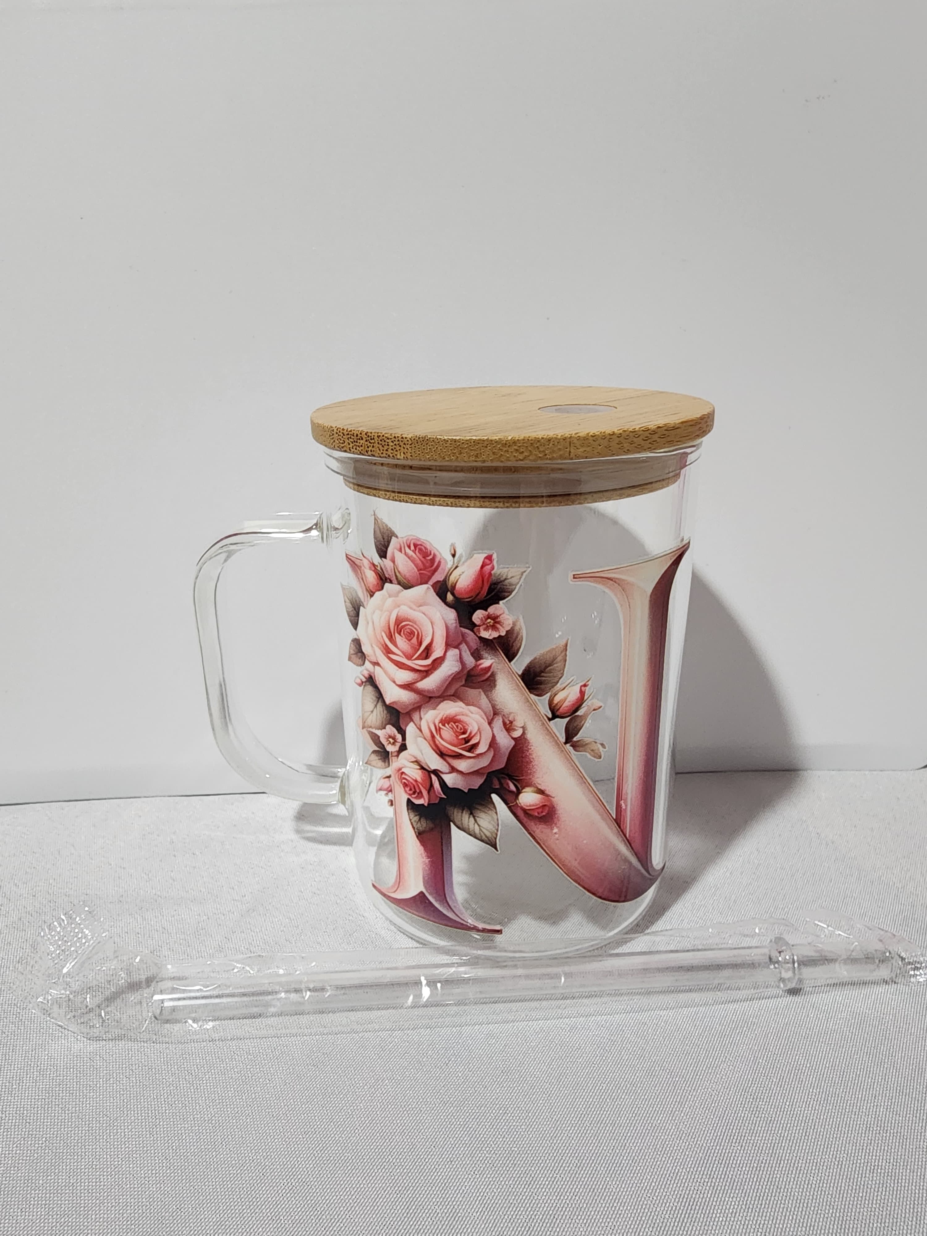 The Modern Glass Tumbler Design with Alphabet Soccer AND Rose