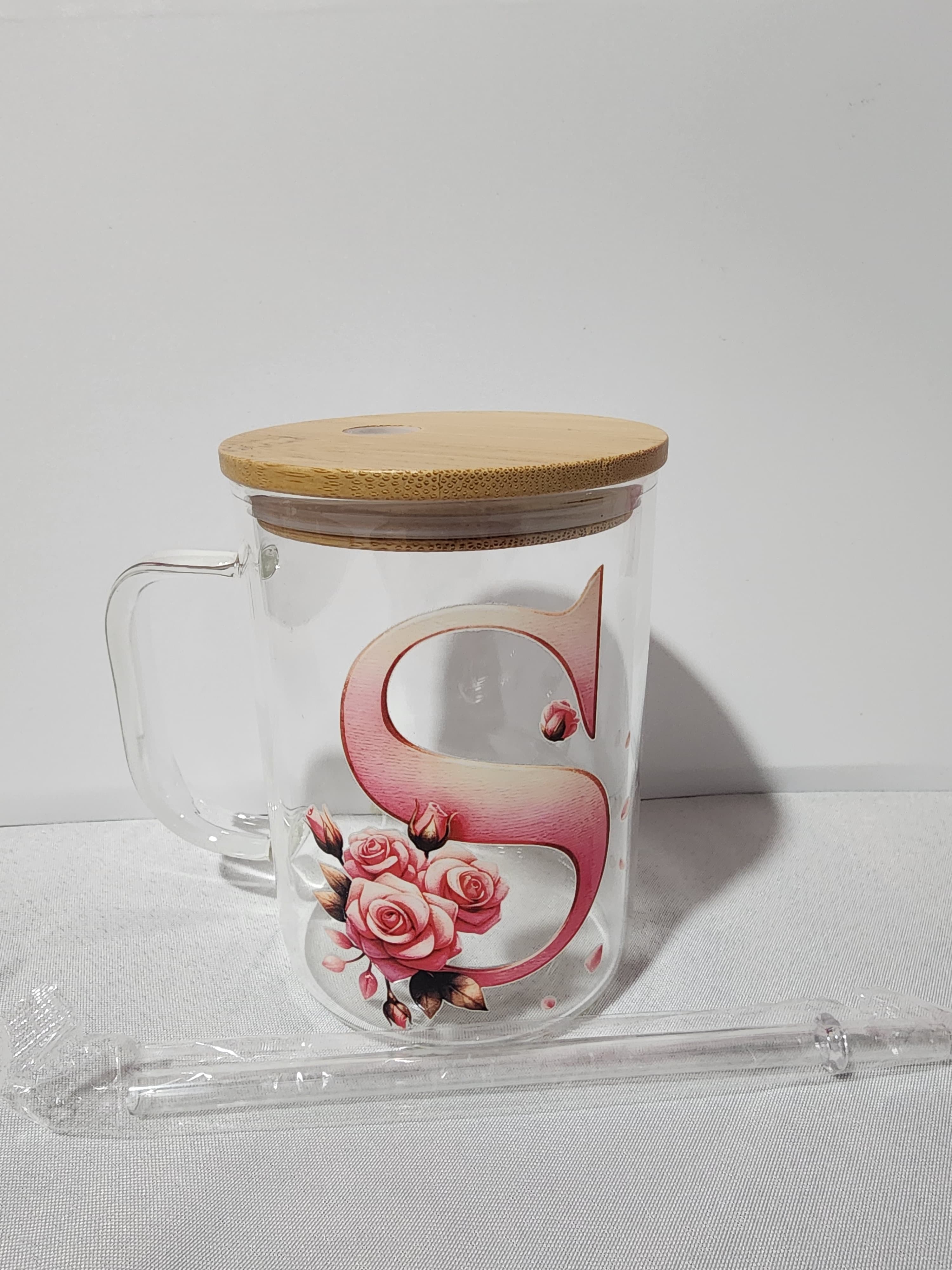 The Modern Glass Tumbler Design with Alphabet Soccer AND Rose