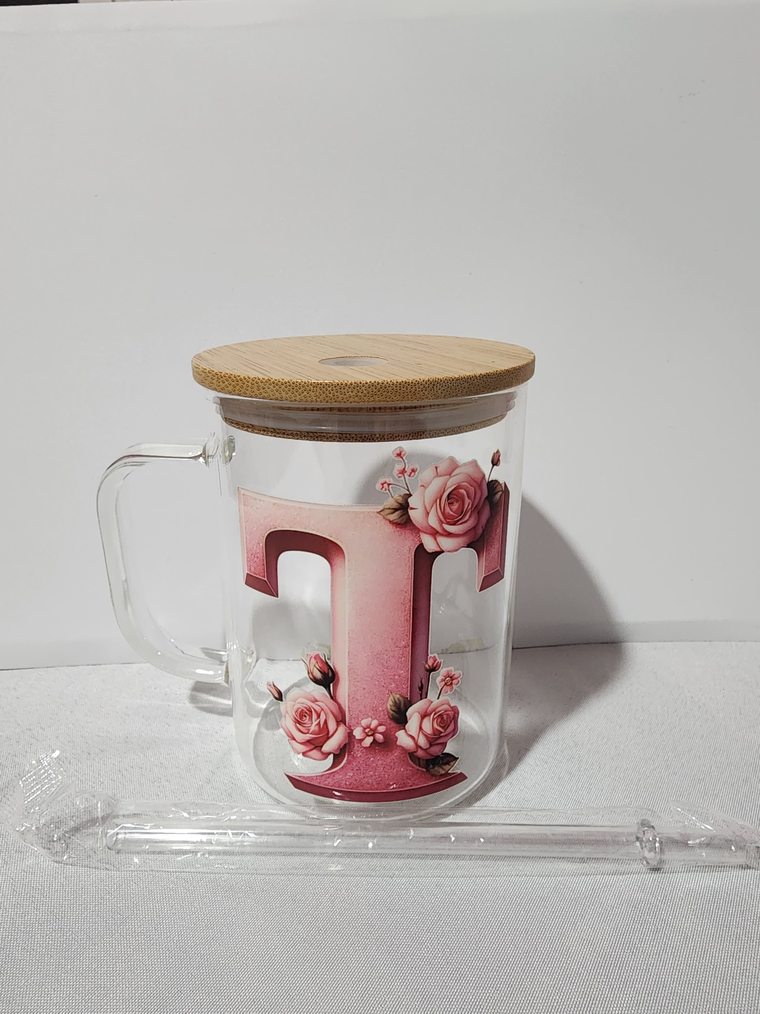 The Modern Glass Tumbler Design with Alphabet Soccer AND Rose