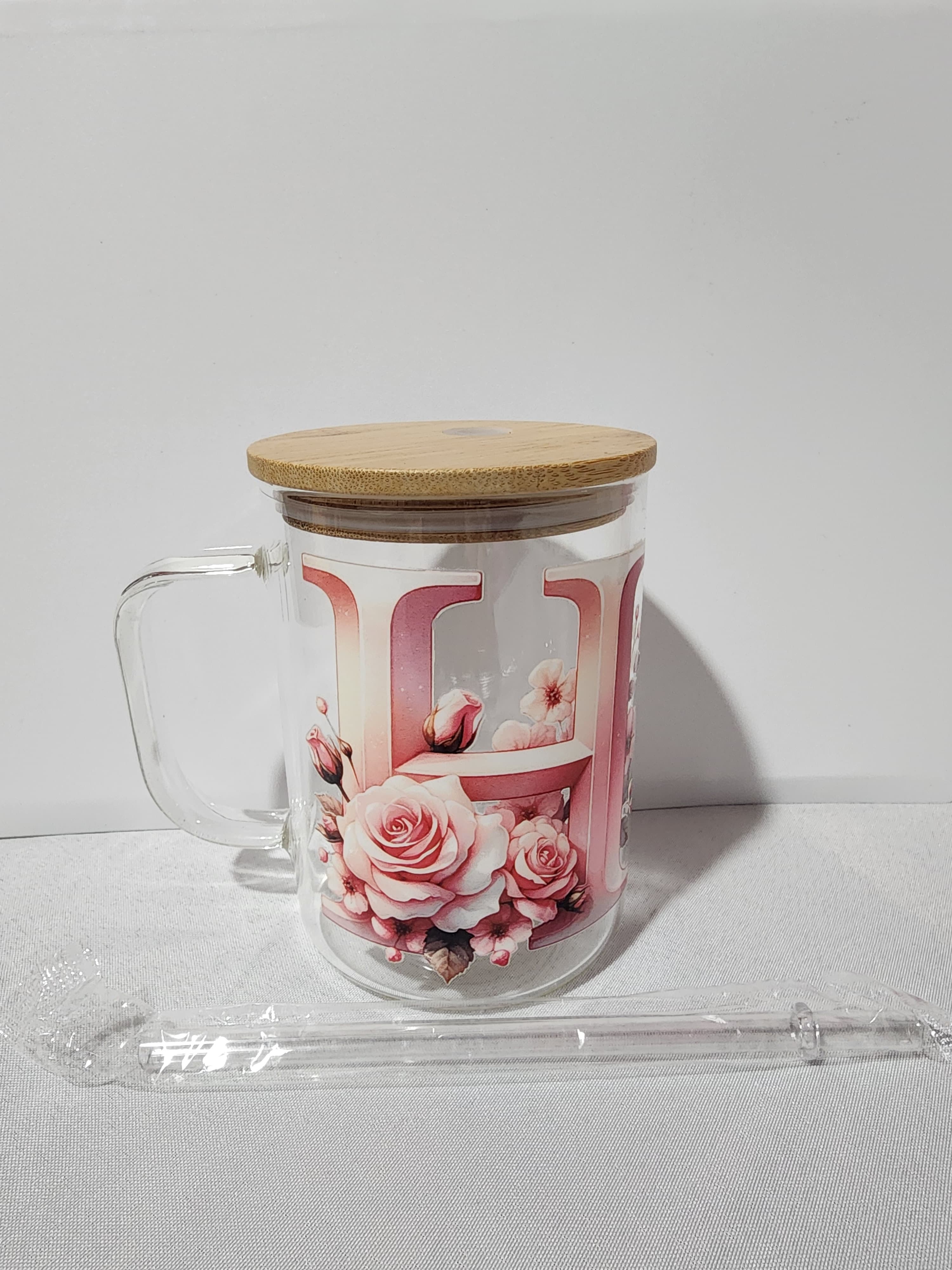 The Modern Glass Tumbler Design with Alphabet Soccer AND Rose