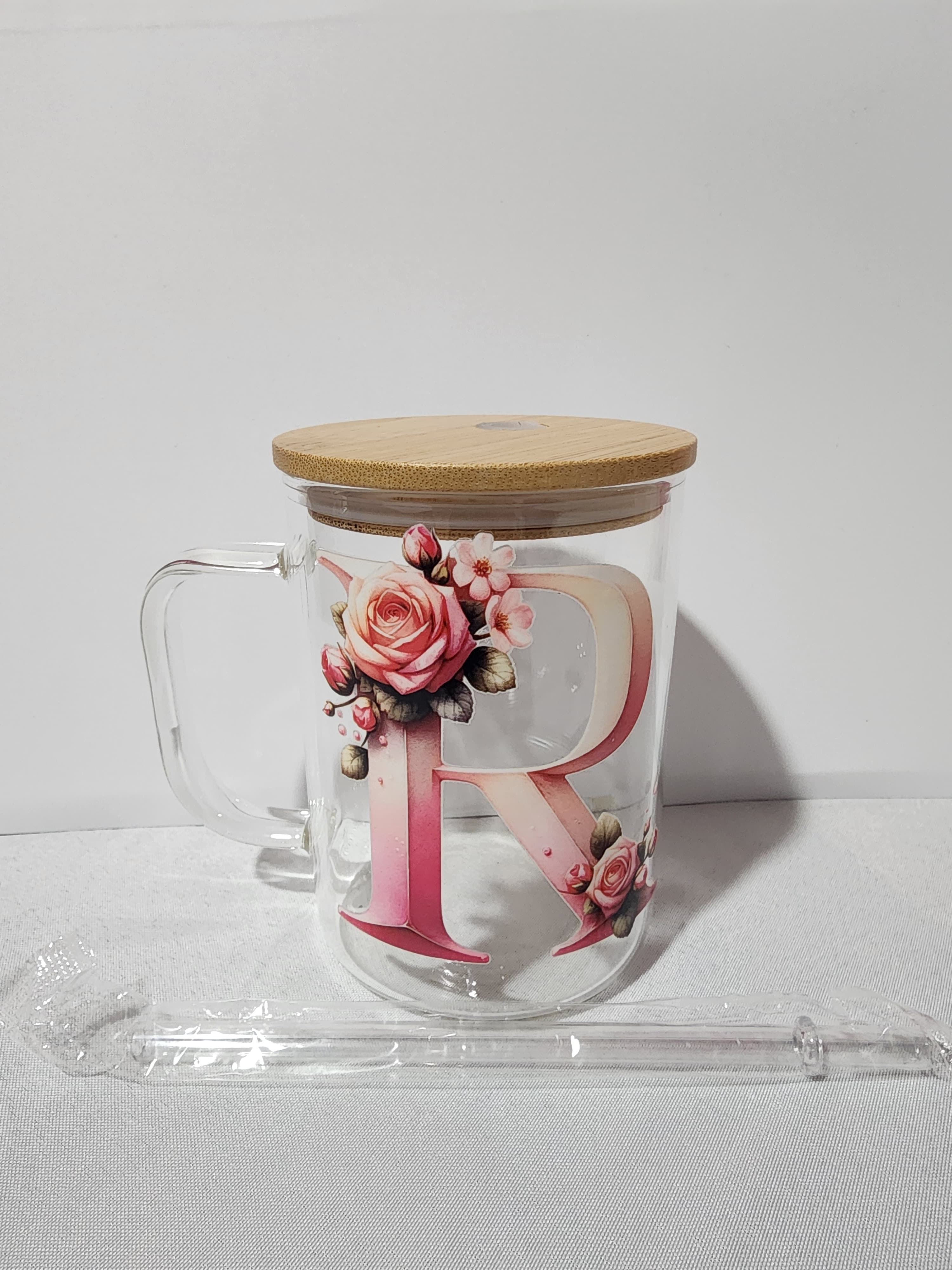 The Modern Glass Tumbler Design with Alphabet Soccer AND Rose